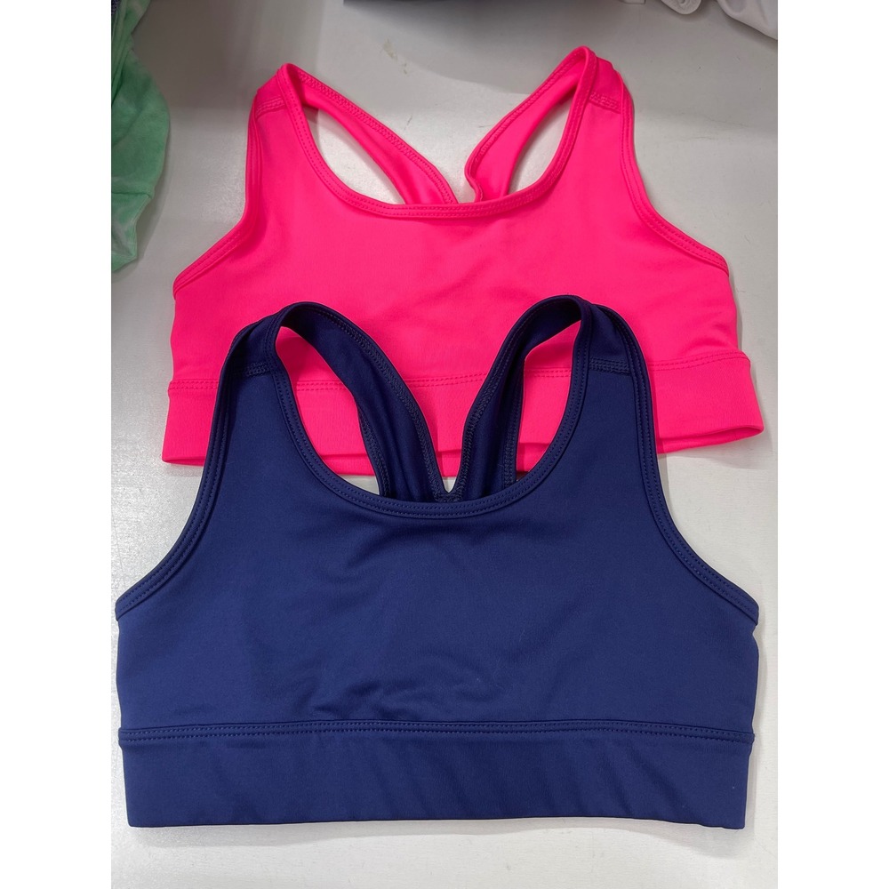 BCG Girls 2 Pack Sports Bras Neon Pink Navy Blue Size S 7 Racerback Keyhole